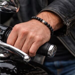 Hand Crafted Black Hematite Beaded Bracelet with Sterling Silver Accent Unisex